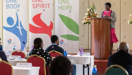 Bishop Naledzani Sikhwari of the Evangelical Lutheran Church In Southern Africa delivers a keynote lecture as Lutherans from across the continent of Africa gather in Nairobi for a regional, Africa pre-assembly to the LWF. Photo: LWF/Albin Hillert