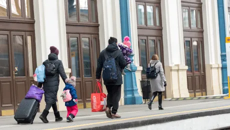 Refugees arrive at the train station in northeast Hungary after crossing the border from Ukraine. Photo: LWF/Albin Hillert