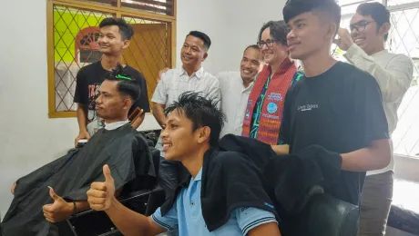 Barber trainees in a project run by the Christian Protestant Church in Indonesia (GKPI). Photo: GKPI 