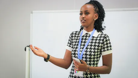 Phiona Uwase from the Lutheran Church of Rwanda, pictured at LWF’s Youth Pre-Assembly in Poland, was a scholarship holder for the 2023 training in theology, gender justice and leadership education. Photo: LWF/J.C. Valeriano