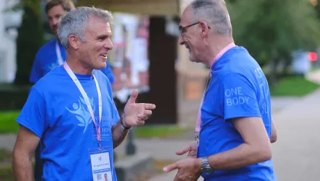 Josef Pfattner (left) and Paolo Ferraris (right), LWF Team Leader in Poland, during the LWF Assembly in Krakow. Photo: LWF/M. Renaux