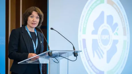 LWF general secretary Rev. Dr Anne Burghardt presents the new LWF strategy for the period 2025-2031. Photo: LWF/Albin Hillert