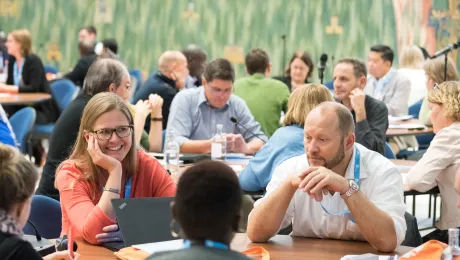 Leadership staff from Lutheran World Federation World Service country programs are meeting with the Communion Office colleagues in Geneva, May 2019. Photo: LWF/Albin Hillert