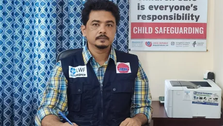 Shyamal Barua, team leader in Coxs Bazaar, in his office. Photo: RDRS Bangladesh