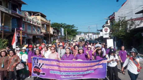 Participants in the “Stop Women’s Violence March” that emphasized gender equality, justice, and the right for women to live free from violence in Indonesia. Photo: BNKP