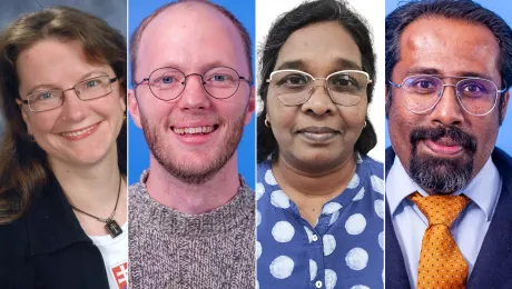 LWF scholarship holders at the webinar included, from left to right: Rev. Eva Guldonova (Slovakia), Mr Hans-Christoph Lange (South Africa), Rev. Dr Baby Rani (India), and Rev. Adrian Lopez (Malaysia). Photos: LWF/S. Gallay & Private