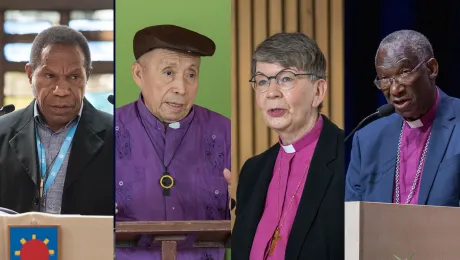 In this montage are Lutheran leaders, from left to right: Bishop Dr Jack Urame (Papua New Guinea), Bishop Medardo E. Gómez Soto (El Salvador), LWF Vice-President Bishop Kristina Kühnbaum-Schmidt (Germany), and Bishop Dr Fredrick Onael Shoo (Tanzania). Photo: LWF