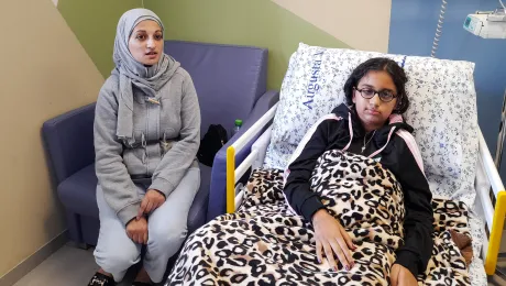 Amira Al-Sabbagh with her mother at the Augusta Victoria Hospital. Photo: LWF/ E. Shaheen