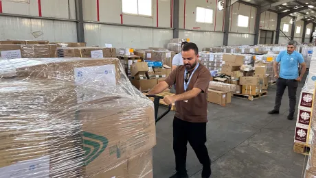 LWF staff prepare a shipment of medical supplies and cancer medication in August 2024. The truck reached Gaza City in September last year. Photo: LWF/ Jordan 