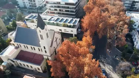 Imagen aérea de uno de los templos más emblemáticos de la ILCH. La Iglesia Luterana El Redentor celebró 135 años.