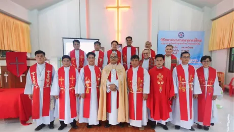 Bishop Boonmee jarupong (center) with new pastors of the Ban Rai Pattana Lutheran Congregation, Pan District, Chiang Rai Province, on May 30, 2024. Photo: ELCT