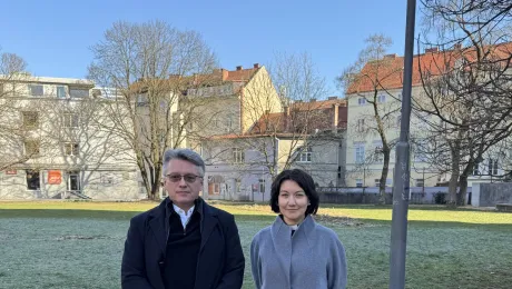 General Secretary Anne Burghard and Bishop Leon Novak in the Reformation park in Ljubljana.