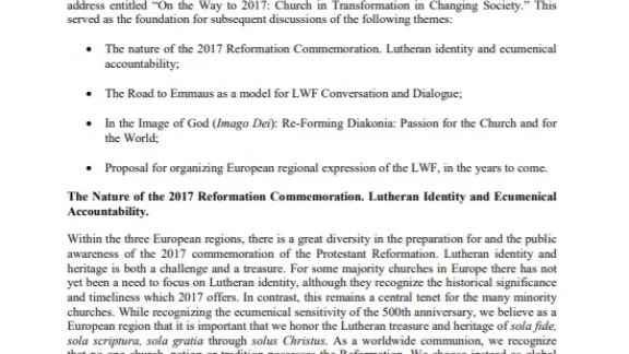 Message from the LWF European Church Leadership Consultation 2012