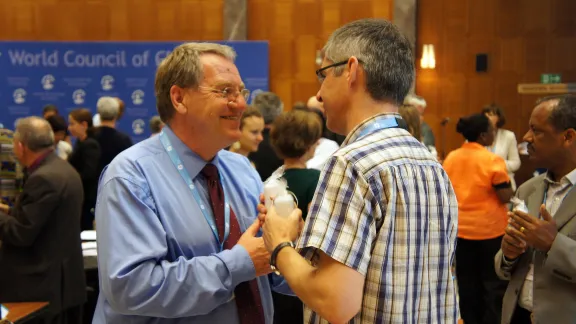 LWF/DWS director Rev. Eberhard Hitzler (left) and newly appointed DMD director Rev. Dr Carlos Bock Â© LWF/S. Gallay