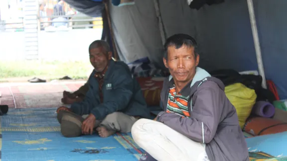 Displaced Karo land inhabitants at the Kabanjahe evacuation center in North Sumatra. Photo: HKBP/Fernando Sihotang