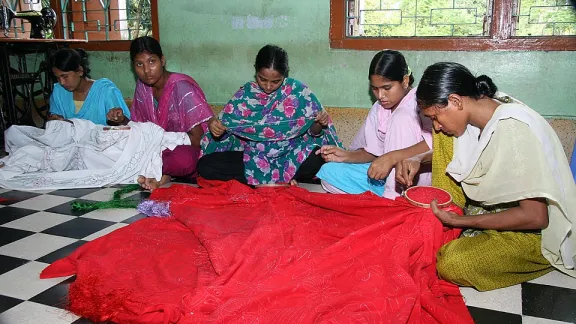 Girls and women rescued from human trafficking or other forms of violence receive skills training in tailoring and hand embroidery at the RDRS rehabilitation center in Rangpur, northwest Bangladesh. Â© RDRS Bangladesh