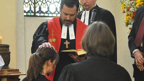 Ordination ceremony of Hanna Schramm in April 2014. Photo: LWF/Leonardo PÃ©rez