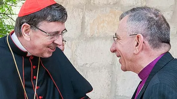 (Left) His Eminence Kurt Cardinal Koch, President of the Pontifical Council for Promoting Christian Unity, and LWF President Bishop Dr Munib A. Younan. Â© ELCJHL/Elizabeth McHan