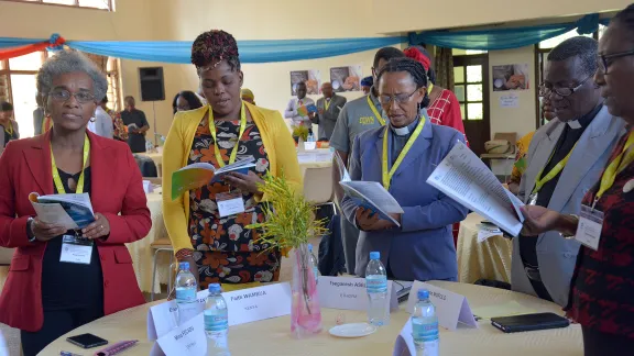 Delegates during the ALCLC, From left: Ms Minia Fecadu, Evangelical Lutheran Church of Eritrea; Ms Faith Wambua, Kenya Evangelical Lutheran Church; Rev. Seganesh Ayele Asele, The Ethiopian Evangelical Church Mekane Yesus, Rev. Justin Mofolo and Ms Mabel Madinga, Evangelical Lutheran Church in Malawi.