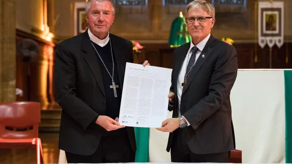 Archbishop Christopher Prowse of the Australian Catholic Bishops Conference and LCA Bishop John Henderson have signed a joint statement issued to mark the 500th anniversary of the Reformation. Photo: Ben Macmahon