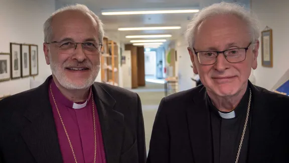 Simo Peura, Lutheran bishop, of Lapua, and Teemu Sippo, Catholic bishop of Helsinki, (from left). Photo: LWF/ S. Gallay