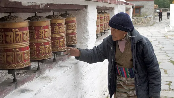 The Gumpa in the Tibetan settlement of Marpha. In the evening, people come and say their prayers while walking around it. Photo: LWF/ C. KÃ¤stner