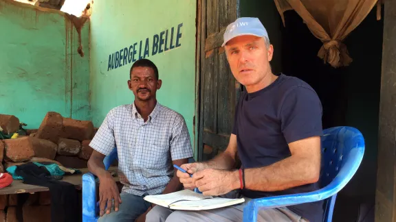 Oumarou Baba (left) and LWF interim representative Joseph Pfattner in central Baoro. Photo: LWF CAR