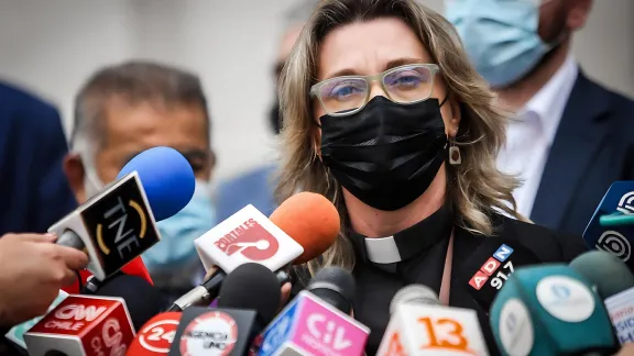 Rev. Izani Bruch, Bishop of the IELCH during a press conference at the  Palacio de la Moneda following her appointment to presidential chaplaincy. Photo: Prensa de La Moneda