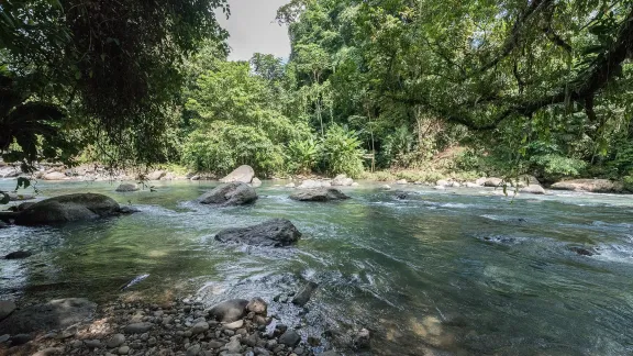 In der Region um San José de León, Mutatá, Antioquia, Kolombien, gibt es reichlich sauberes Trinkwasser. Dies ist Segen für die Menschen dort, aber birgt auch eine große Gefahr, denn Bergbauunternehmen und andere Interessenvertreter könnten dort auf den Plan treten und diese natürliche Ressource ausbeuten oder zerstören. Foto: LWB/Albin Hillert