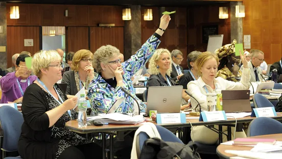 Members of the 2015 Council approve two key positions in the LWF Communion Office. Photo: LWF/Helen Putsman