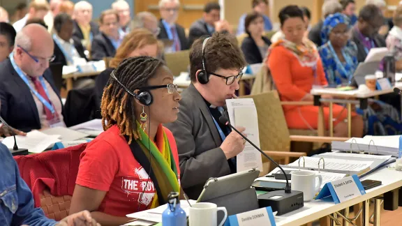 Council member DaniÃ«lle Dokman makes a submission during the 20 June session of the LWF Council meeting. Photo: LWF/M. Renaux