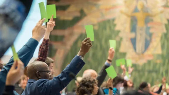 Council members voting on a new structure for the LWF Communion Office. Photo: LWF/Albin Hillert