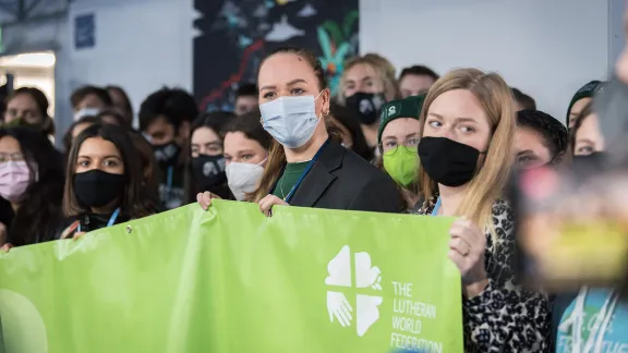 Demonstrators at a âYouth and Public Empowerment Dayâ during COP26 in Glasgow last November. Photo: LWF/A. Hillert 