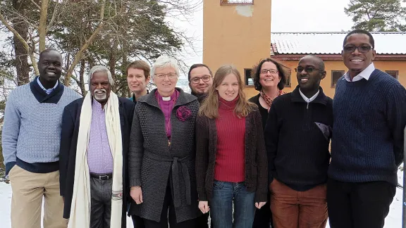 Rev. Dr Busi Suneel Bhanu (second left), other LWF member church representatives and staff, at the February meeting of the study group on Lutheran engagement in the public space, in Sigtuna, Sweden. Photo: LWF