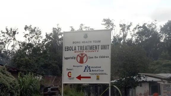 Sign pointing to the newly opened Ebola Treatment Center near Phebe Hospital. Photo: LCL