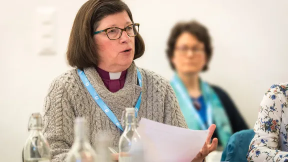 ELCA Presiding Bishop Elizabeth A. Eaton urges members of the church to be peace-builders. Photo: LWF/Albin Hillert