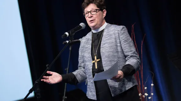 ELCA Presiding Bishop Elizabeth A. Eaton, addressing the Churchwide Assembly in New Orleans: Photo: ELCA