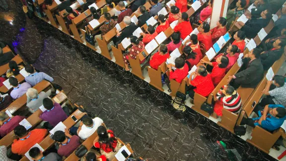 Delegates gather for worship at the 2019 Asia Churches Leadership Conference in Indonesia. Photo: LWF/J.C. ValerianoÂ 