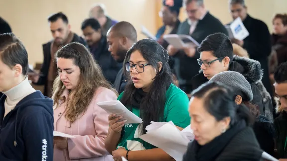 LWF Youth Delegation at COP 25 in Madrid attending a worship service. Photo: LWF/A. Hillert