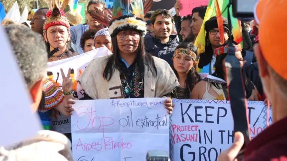 Indigene Gemeinschaften nehmen an einer Demonstration während des Welt-Klimagipfels COP22 in Marrakesch teil. Foto: Ivars Kupcis/ÖRK