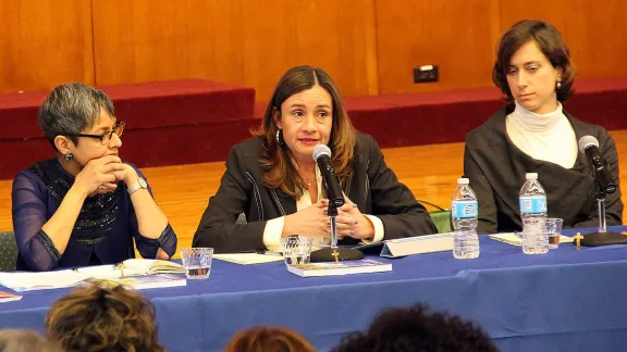 Cristina RendÃ³n, Program Assistant for the LWF's Women in Church and Society, speaks at a CSW side event organized by the LWF. Photo: LWF