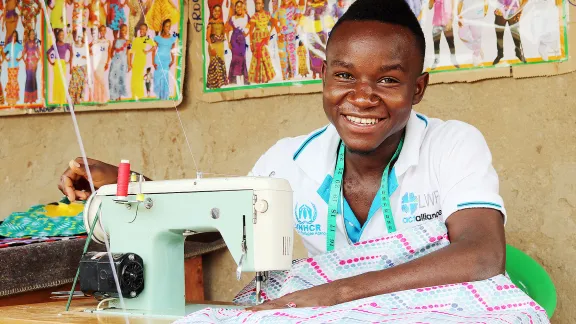 In Uganda, LWFâs humanitarian work includes support to people who have fled conflict in neighboring South Sudan and DRC. At the Rwamwanja refugee settlement, Congolese Zubert Masuku is now a highly skilled fashion designer, who also trains fellow youth for free. Photo: LWF/ S. Nalubega