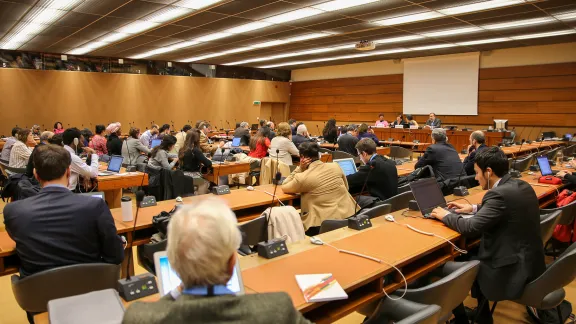 Attendees at a side event at the United Nations in Geneva on using the Universal Periodic Review as an instrument for peace building rooted in human rights in Colombia. Photo: Peter Kenny