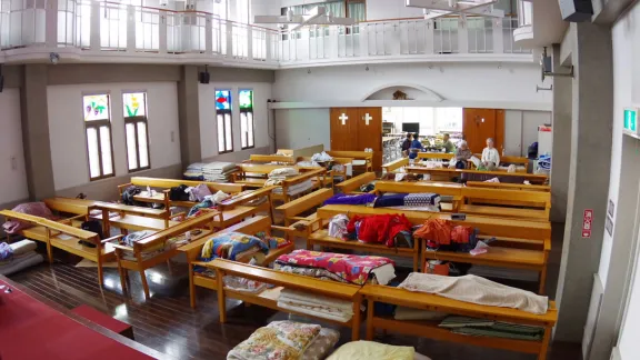 A church becomes a makeshift shelter for survivors of the earthquake. Photo: JELC