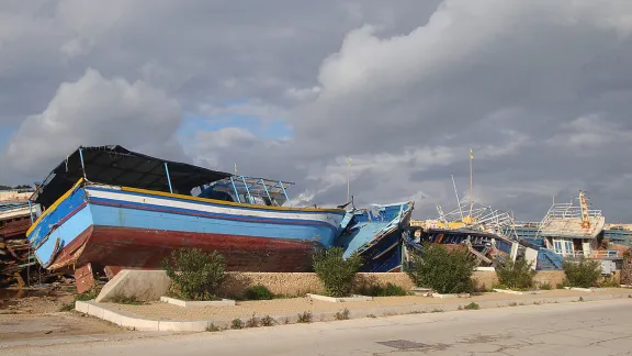 Vessels used to transport migrants across the Mediterranean Sea lie rotting and decayed in a shipsâ graveyard on the Italian island of Lampedusa. Photo: CCME/Franca di Lecce