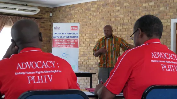 Churches in Africa recognize the urgent need to address the human rights issues associated with the HIV pandemic in Africa. LUCSA executive director Rev. Dr David Tswaedi leads a session of the December workshop in Johannesburg. Photo: LUCSA/Allison Westerhoff