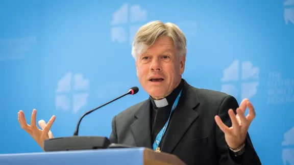 Msgr Matthias TÃ¼rk, outgoing head of the Lutheran Catholic desk at the Pontifical Council for the Promotion of Christian Unity, addresses participants at the LWF Council meeting in June 2018. Photo:Albin Hillert/LWF