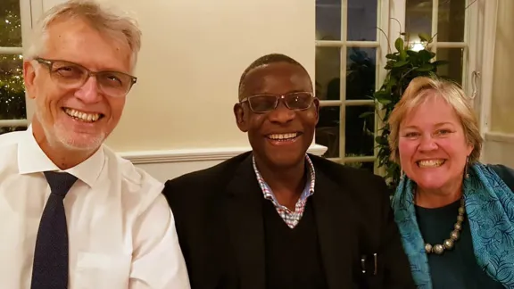 LWF General Secretary Rev. Dr Martin Junge, left, with Archbishop Josiah Idowu-Fearon, General Secretary of the Anglican Communion and the chair of the Conference of Secretaries of Christian World Communions, Gretchen Castle, who also serves as General Secretary of the Friends World Committee for Consultation (Quakers). Photo taken in 2019, before the COVID-19 pandemic. Photo: LWF/Martin Junge 