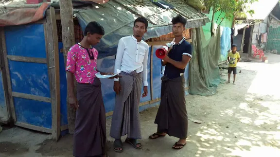 In den Vertriebenenlagern im Bundesstaat Rakhine werden über Lautsprecher COVID-19-Präventionsbotschaften in Rohingya und anderen lokalen Sprachen ausgestrahlt. Alle Fotos: LWB/Myanmar