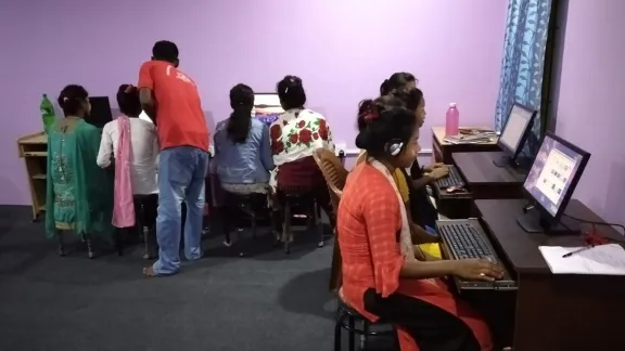 The first group of eight students at the new ICT center of the Nepal Evangelical Lutheran Church in the southeastern city of Biratnagar. Photo: NELC